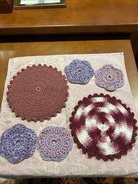 Hand Crafted Crochet Potholders and Coasters in Mauve, Plum, Lavender